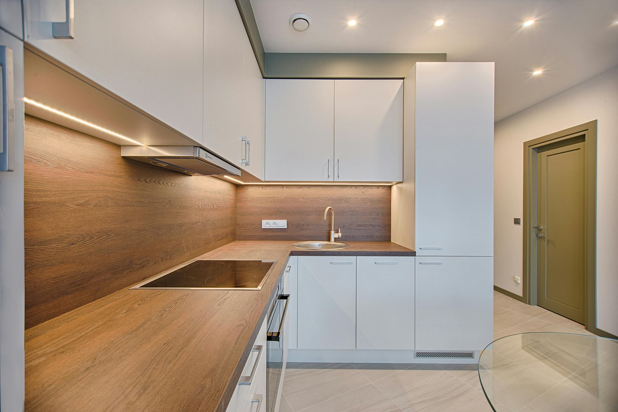 Modern luxury apartment interior with city view